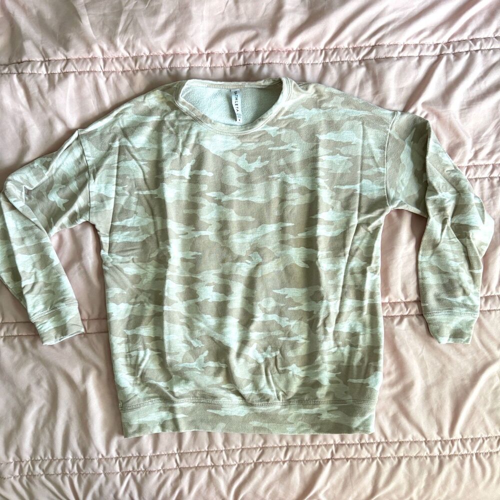 Athleta Camo Print Balance Sweatshirt Tan And Cream Soft Women's Size Medium